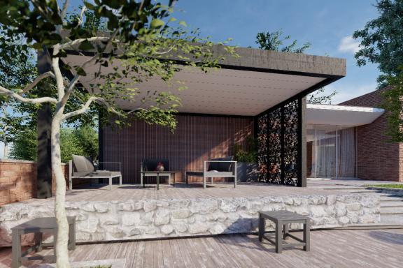 Akena Pool house - Aluminium noir - Terrasse en pierre