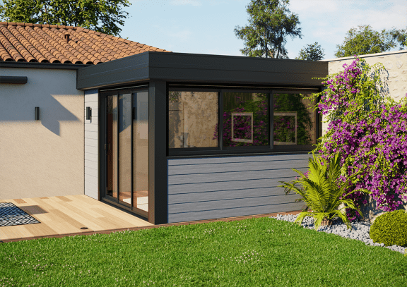 Akena - Extension maison salon toit plat - Sur muret