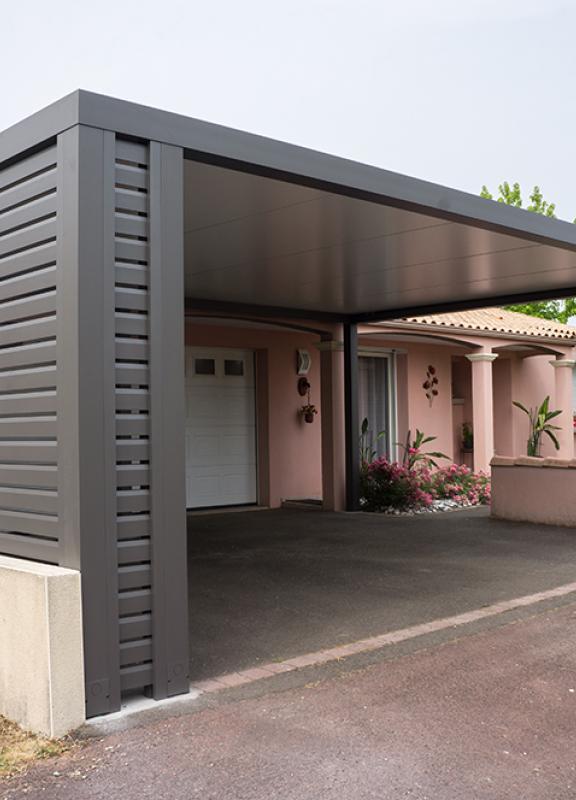 Akena Carport - Toit plat - Brise-vue 2 voitures