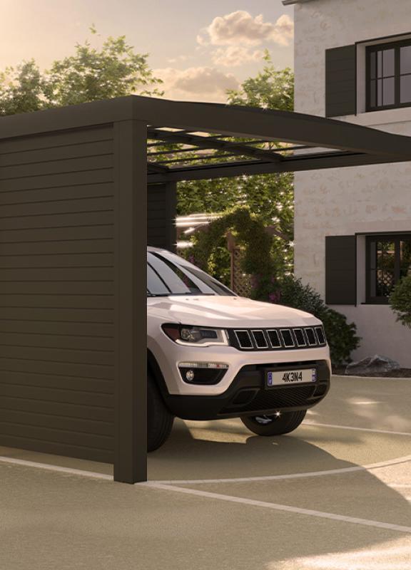 Carport cintré avec brise-vue fixe - Akena