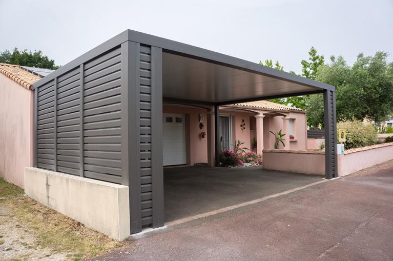 Akena Carport - Toit plat - Brise-vue 2 voitures