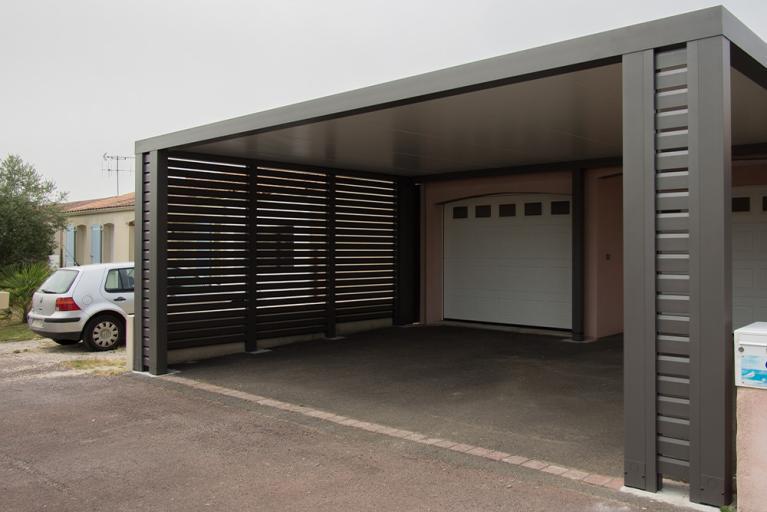 Akena Carport - Toit plat - Brise-vue fixe 2 voitures