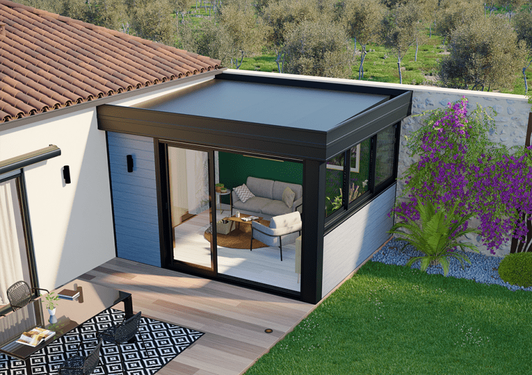 Akena - Extension maison salon toit plat - Aluminium