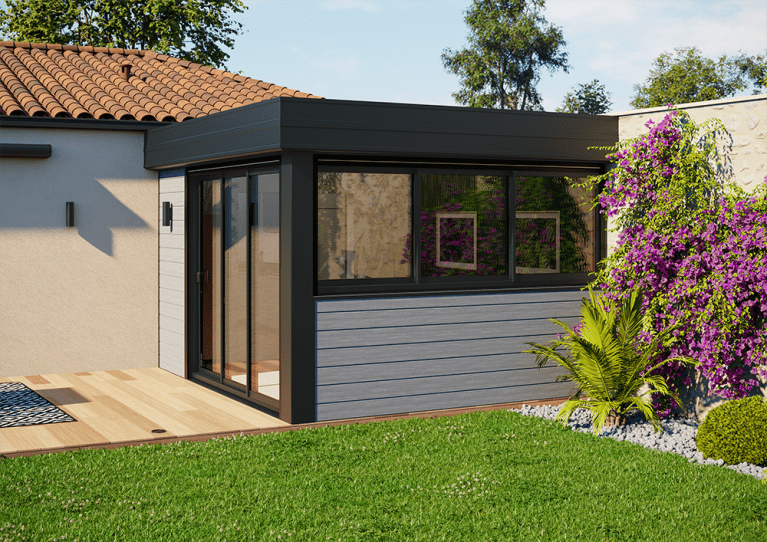 Akena - Extension maison salon toit plat - Sur muret
