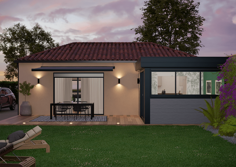 Akena - Extension maison salon toit plat - Spots LED