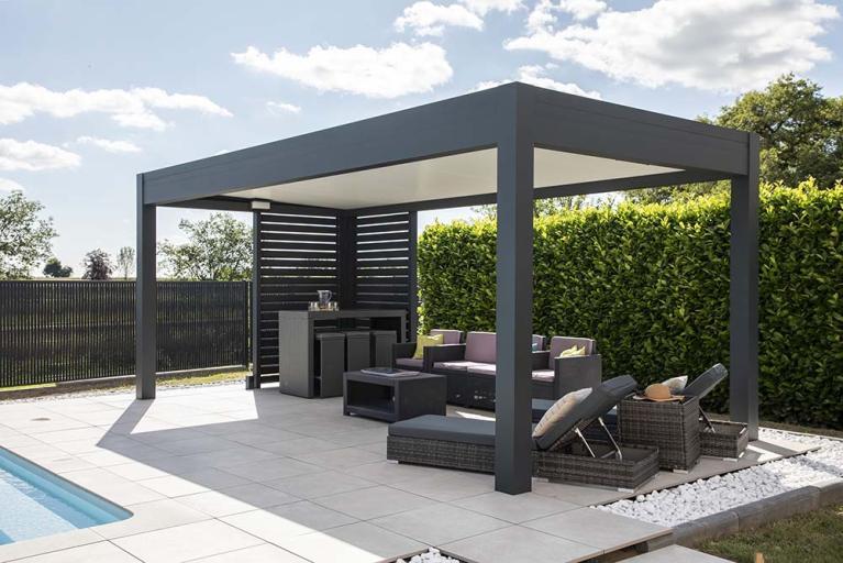 Akena - Pergola toit plat avec piscine